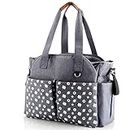 Homlynn Baby Nappy Changing Tote Bag Satchel Messenger Travel Diaper Weekender Bag w/Pram Straps, 12 Pockets Large Storage Space for All Baby Accessories(Classic Grey)