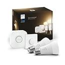 Philips Hue New White Smart Light Bulb Starter Kit [E27 Edison Screw] 2 Pack + Smart Button. with Bluetooth. Compatible with Alexa, Google Assistant, Apple Homekit
