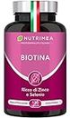 Biotina Nutrimea | Capelli, Unghie e Pelle | Vitamina B8, Zinco, Selenio e Semi di Zucca | Trattamento 4 Mesi | 120 Capsule Vegane