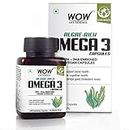 WOW Life Science Vegan Omega 3-60 capsules| Gelatin Free | Marine Algae Extract with 300mg EPA & 100mg DHA| Supports Muscles & Joints, Heart Health, Brain, Skin & Hair | For Both Men & Women