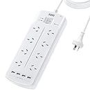 Auvo Power Strip with 8 AC Outlets and 4 USB Charging Ports, 2400W/10A, 525 Joules, 1.8M Long Extension Cord for Home, Office, Hotel, White