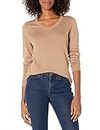 Amazon Essentials Women's Classic-Fit Lightweight Long-Sleeve V-Neck Sweater (Available in Plus Size), Camel Heather, Small
