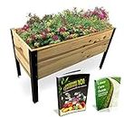 Wooden Raised Planter Box with Steel Legs - Elevated Outdoor Patio Garden Bed Kit to Grow Vegetables - Natural Rot Resistant Wood - 35.5" W x 15.5" L x 21.7" (Tall) - Backyard Expressions