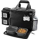Mobile Dog Gear, Week Away Dog Travel Bag for Small Dogs, Includes Lined Food Carriers and 2 Collapsible Dog Bowl, Black, Meets Airline Requirements