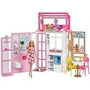 Barbie Coffret Maison et Poupée à 2 Niveaux entièrement meublée avec 4 Zones de Jeu, Chiot et Accessoires, Jouet Enfant, Dès 3 Ans, HHY40