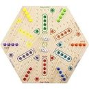 Kathfly Marble Board Game Wooden Wahoo Board Game Double Side Painted Board Game with 6 Colors 36 Marbles 6 Dice for Adults Family Night Game, 6 and 4 Player (Hexagonal)
