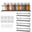 COSANSYS Spice Racks Organiser - 4 Tier Hanging Stainless Steel Spice Racks Wall Mounted with Adhensive Stickder & Screws - Kitchen & Pantry Shelf for Spices and Condiments, Spice Jars (Black)