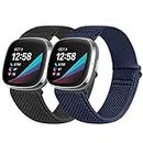 Vodtian Elastic Nylon Loop Straps Compatible with Fitbit Sense 2/Fitbit Sense/Fitbit Versa 4/Fitbit Versa 3 Strap, Adjustable Soft Stretchy Sport Braided Replacement Wristband for Men Women, 2 Pack