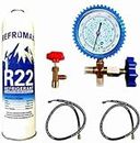 Genuine Prime R-22 Gas Can Combo with 1 Can + 1 Valve + 2 Hose Charging Pipes + 1 Gauge Manifold