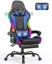 Devoko LED Gaming Stuhl mit Massage, Computerstuhl mit Fußstütze und Massage-Lendenkissen, Racing Gamer Stuhl Ergonomisch mit Verstellbare Kopfstütze, Bürostuhl Gaming Stuhl 180 kg belastbarkeit,Blau