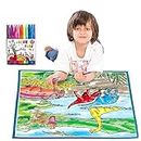 FunBlast Washable Coloring Mat, Dinosaur World DIY Coloring & Drawing Mat for Kids, Reusable & Washable Sketch Drawing Mat for Kids, Doodle Drawing Mat for Kids (50 X 50 CM)