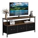 HAUSPROFI Sideboard TV Schrank,Fernsehschrank aus Holz mit Schubladen und Regalen für Fernseher bis zu 55 Zoll,Wohnzimmer,Esszimmer,Schlafzimmer,120x57x30 cm,vintagebraun-schwarz