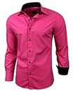 Baxboy Herren-Hemd Slim-Fit Bügelleicht Für Anzug, Business, Hochzeit, Freizeit - Langarm Hemden für Männer Langarmhemd R-44, Farbe:Pink, Größe:L