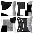 LOHDALOLF Black and White Grey Cushion Covers 45x45 cm Set of 4 Geometric Cushion Cases Abstract Decorative Pillow Covers for Sofa Couch