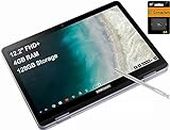 SAMSUNG Chromebook Plus V2 360 12.2" FHD+ 2-in-1 Touchscreen w/Dual Webcam (Intel Celeron 3965Y, 4GB RAM, 128GB (64GB eMMC+64GB SD Card), Stylus Pen) Home & Education Laptop, IST SDCard, Chrome OS