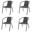 The Fellie Garden Chairs Wicker Outdoor Bistro Chair Rattan Stackable Chair Set of 4 Garden Dining Chair with Backrest, Armrest（4PC Chair-Black