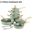 12 Pieces Nonstick Hammered Granite Green Kitchen Cookware Cooking Pots Pans Set