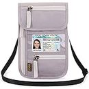 Peicees RFID Blocking Travel Neck Wallet for Men Women Family Passport Holder Lanyard Neck Pouch Slim Travel Document Holder, Gray, Rfid Wallet