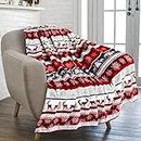 PAVILIA Christmas Throw Blanket | Holiday Christmas Reindeer Snowflakes Fleece Blanket | Soft, Plush, Warm Winter Cabin Throw, 50x60 (Christmas Red)