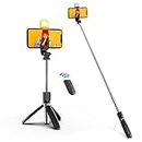 Selfie Stick with Fill Light, 104cm Extendable Selfie Stick Tripod with Wireless Remote, 3 Light Modes, 6 Brightness Levels, Compatible with iPhone 14/13/12/11, Samsung Galaxy, Google, Huawei, etc