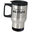 Web Developer Travel Mug Gifts - Wrestling A Pig In The Mud - WWW Site Development Coffee Tumbler Front End Java Script HTML PHP CSS Programmer Coder Software Coding Programming Funny Cute Gag