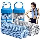 BOGI 2 Pack Cooling Towel, Cooling Towels for Neck and Face Ice Towel for Instant Cooling, Soft Breathable Chilly Towel, Stay Cool for Yoga, Sport, Gym, Camping & More Activities (40"x12", Blue+Grey)
