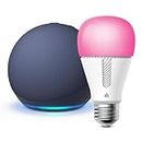 Echo Dot (5th Gen, 2022 release) in Deep Sea Blue bundle with TP-Link Kasa Smart Color Bulb