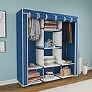 Maison & Cuisine® Collapsible Wardrobe Portable Foldable Closet for Clothes Almira, 2 Hanging Space, 8 Shelves, (Non-Woven Fabric 90GSM, 126x42.5x166cm) (88130, Blue)