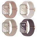 Braided Solo Loop 4-Pack Compatible with Apple Watch Band 38mm 40mm 41mm 42mm 44mm 45mm 49mm, Adjustable Stretchy Elastic Straps Women for iWatch Series SE 9 8 7 6 5 4 3 2 1, Ultra, Ultra 2