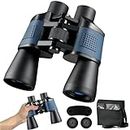 Binoculars for Adults 20x50，80 * 80 High Power Binoculars for Adults with Low Light Night Vision, Compact Waterproof Binoculars Telescope for Hunting Bird Watching Travel Football Games (Black+Blue)