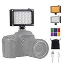 Video Light Panel, 96 LED Camera Light with 5400K / 3200K Filter and 6-Color Film, Dimmable Camera Fill Light with 1/4 Thread for Cameras Camcorder Video Conference, USB or Battery Powered