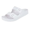 Women's Comfort Slides with Adjustable Double Buckle Flat Sandals 80151, White 8.5US 39