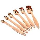 Copper-plated Measuring Spoons, Set of 6 - Extra Sturdy, Heavy Duty. Narrow Shaped Long Handles Fit Small Jars. Copper-Plated Stainless Steel. Mirror Polished Copper / Rose Gold Finish. By Copper Gemz