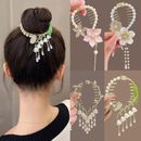 Fashion Rhinestone Clip Pearl Flower Tassels Metal Ponytail Hair Accessories *