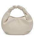 Pettata Chic Top Handle Bag for Women Small Ruched Hobo Handbag Beige Soft Faux Leather Tote Bags Purse