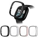 NANW 4-Pack Hard PC Screen Protector Compatible with Fitbit Versa 3/Sense, Built in 9H Tempered Glass Case, Full Coverage Protective Bumper, Sensitive Cover for Versa 3 /Sense Smartwatch Only