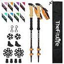 TheFitLife Carbon Fiber Trekking Poles – Collapsible and Telescopic Walking Sticks with Natural Cork Handle and Extended EVA Grips, Ultralight Nordic Hiking Poles for Backpacking Camping (Orange)