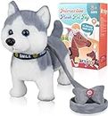 Marsjoy Husky Walking and Barking Puppy Dog Toy with Control Leash,Realistic Wagging Tail Robot Interactive Musical Dancing Animated Plush Stuffed Animal Electronic Pet for Kids Toddlers