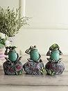 CraftVatika Decorative Three Frogs Statue Showpiece Items for Home Decor, Living Room Balcony Garden Indoor Outdoor Wall Shelf Decoration, Frogs Sitting on Stone Sculpture ( Set of 3 ),Multicolor