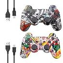 2Pack Controller for PS3, Rechargeable Controller With High Performance Upgraded Joystick,Dual Shock, Bluetooth Connection for Play-Station 3，2 x Charging Cables Included