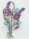 LG AntiqueArt Deco Flower Bouquet Brooch Pin Sash Pave Purple Amethyst Glass VTG