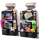 H Helteko Backseat Car Organizer, Kick Mats Back Seat Protector with Touch Screen Tablet Holder, Car Back Seat Organizer for Kids, Car Travel Accessories, Kick Mat with 9 Storage Pockets 2 Pack