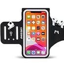 6.7'' Running Phone Holder with Airpods Bag, Razobws Cell Phone Arm Band Case for iPhone 15 14 13 12 Plus Pro Max Galaxy S23 S22 S21 Ultra Armband Belt with Adjustable Strap Car Key Pocket
