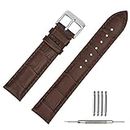 TStrap Leather Watch Straps - Soft Black Brown Alligator Watch Band Replacement - Military Watch Straps for Men Women - Smart Watch Bracelet Clasp - 14mm 16mm 18mm 19mm 20mm 21mm 22mm 24mm, Brown/Brown Stitch, 18mm, strap
