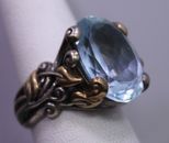 SIZE 7 ~ Vintage BARBARA BIXBY 18K Yellow Gold & Sterling Silver Ring Blue Stone