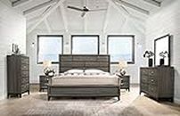 Roundhill Furniture Stout Panel King Size Bedroom Set with Bed, Dresser, Mirror, 2 Night Stands, Chest, Grey