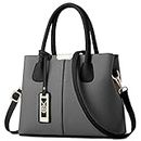 CHICAROUSAL Purses and Handbags for Women Leather Crossbody Bags Women's Tote Shoulder Bag, Grey Black, Medium