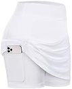 BLEVONH Womens Skorts Skirts,Girls Stretchy Waistband White Tennis Skirt Womens Sporty Yoga Skorts with Mesh Liner Short Ladies Stylish Gym Fitted Jogging Spandex Workout Skort with Golf Shoes S