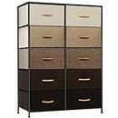 LLappuil Dresser 10 Drawers Fabric Tall Dresser for Bedroom Living Room Hallway Entryway Closet with Sturdy Frame, Wood Top & Handle, Brown