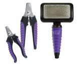 3 Piece Purple Dog Grooming Tool Kit Basic Professional Groomers Supplies Set 
